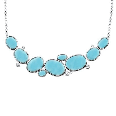 Sterling Silver Natural Larimar And Cubic Zirconia Pendant Necklace