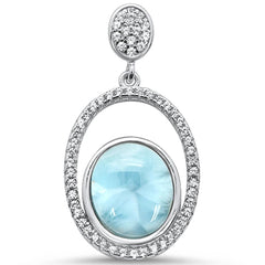 Sterling Silver Natural Larimar and Cz Charm Pendant