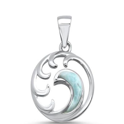 Sterling Silver Natural Larimar Ocean Wave Charm Pendant