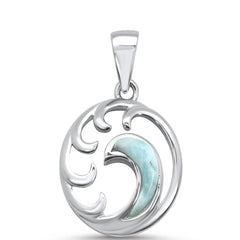 Sterling Silver Natural Larimar Ocean Wave Charm Pendant