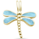 Sterling Silver Yellow Gold Plated Natural Larimar Dragonfly Pendant