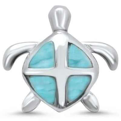 Sterling Silver Natural Larimar Turtle Charm Pendant