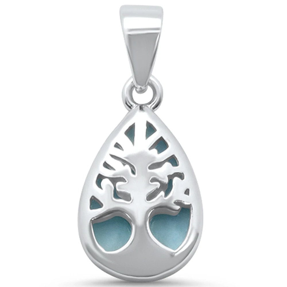 Sterling Silver Natural Larimar Tree Of Life Pendant