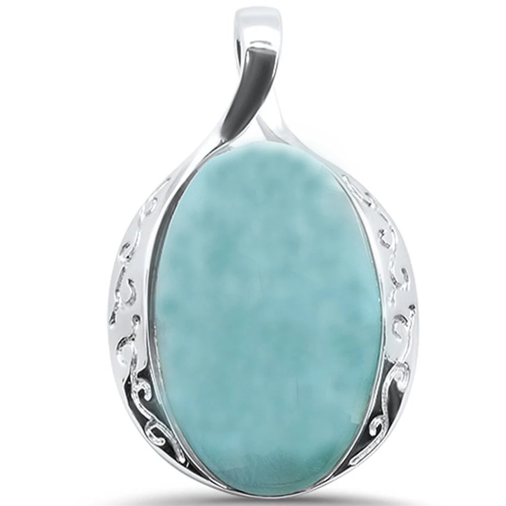 Sterling Silver Natural Larimar Oval Charm Pendant