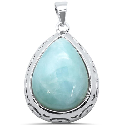 Sterling Silver Natural Larimar Pear Charm Pendant