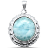 Sterling Silver Natural Larimar Oval Charm Pendant