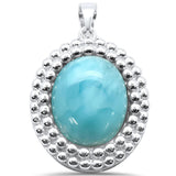 Sterling Silver Natural Larimar Oval and Cz Charm Pendant