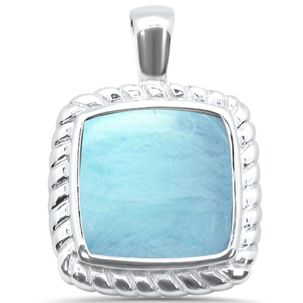 Sterling Silver Natural Larimar Cusion Charm Pendant