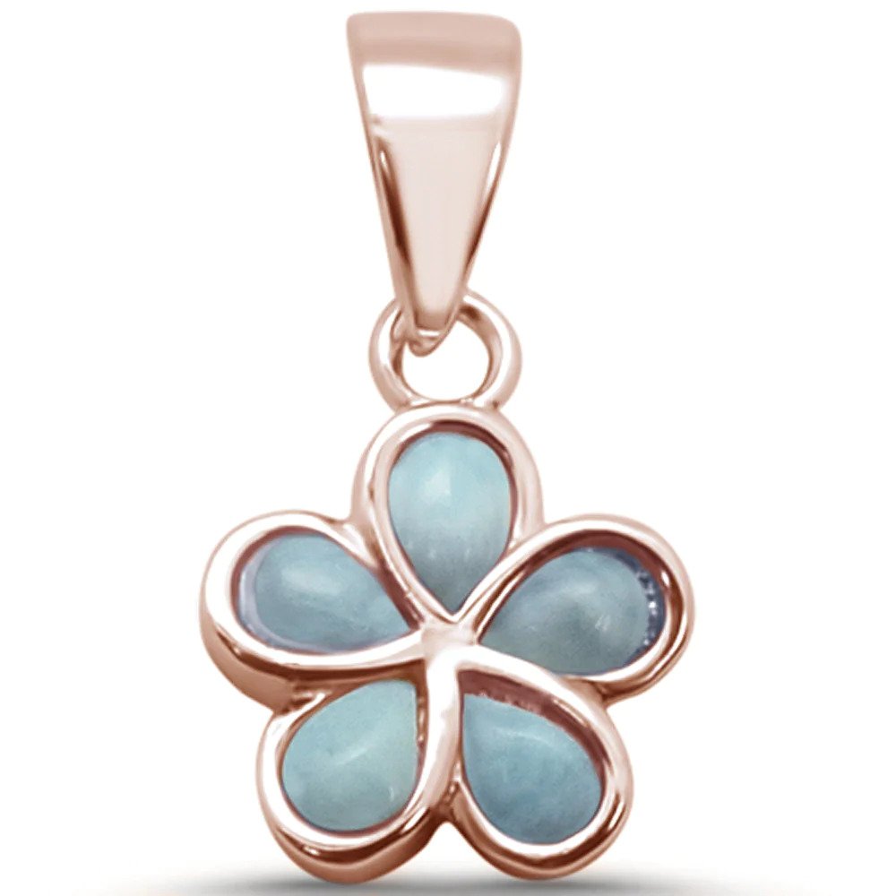 Sterling Silver Rose Gold Plated Larimar Plumeria Pendant