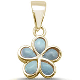 Sterling Silver Yellow Gold Plated Larimar Plumeria Pendant