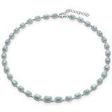Sterling Silver Natural Larimar And Cubic Zirconia Necklace