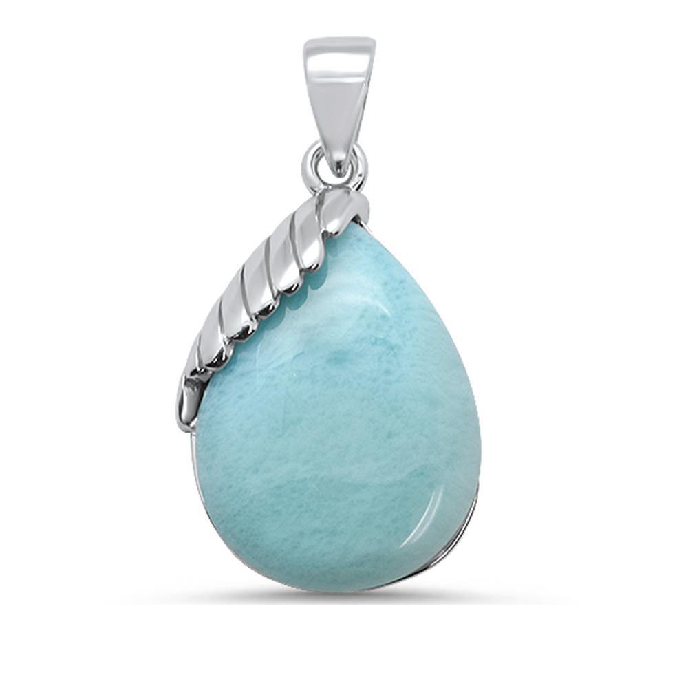 Sterling Silver Elegant Pear Shaped Natural Larimar Pendant