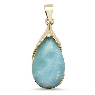 Sterling Silver Yellow Gold Plated Pear Shape Natural Larimar Pendant