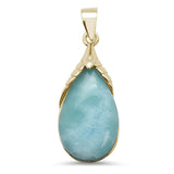 Sterling Silver Yellow Gold Plated Pear Shape Natural Larimar Pendant