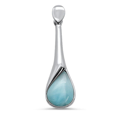 Sterling Silver Long Drop Modern Natural Larimar Pendant - silverdepot
