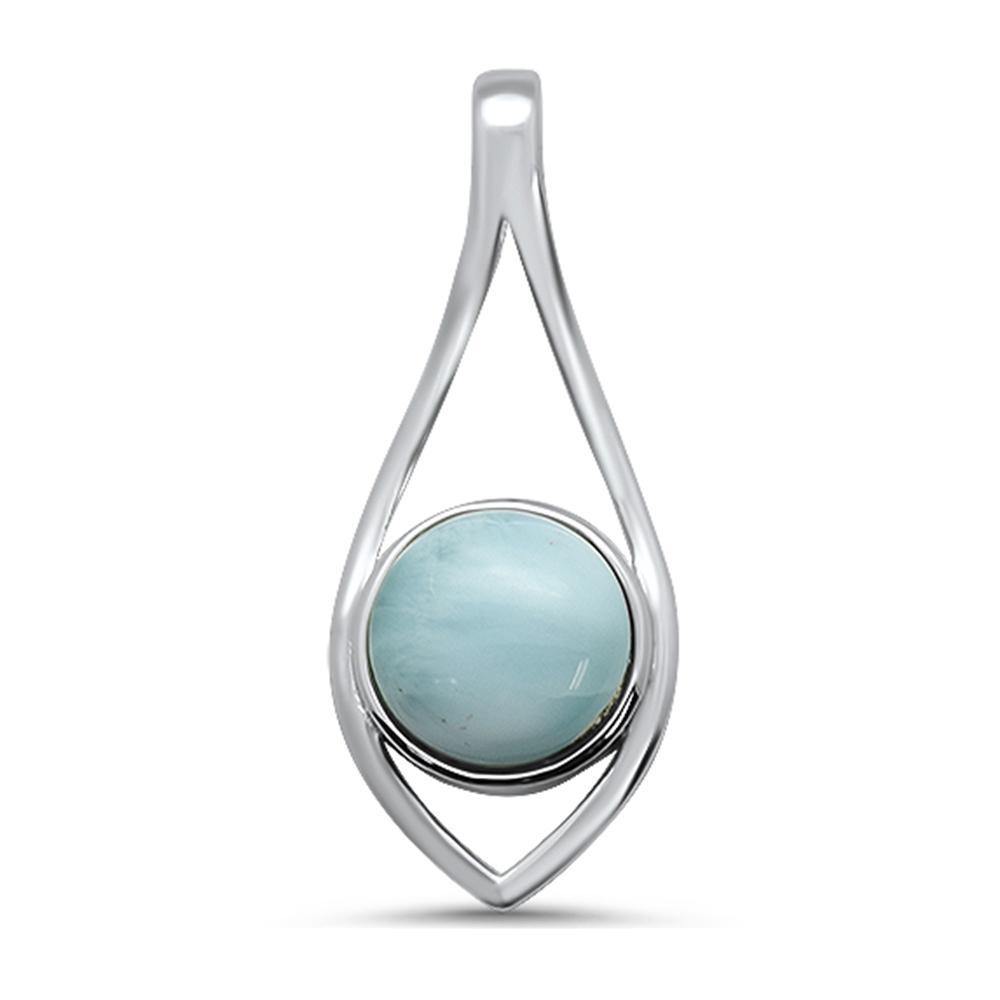 Sterling Silver Round Modern Natural Larimar Pendant