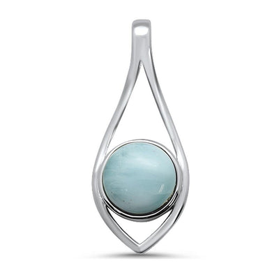 Sterling Silver Round Modern Natural Larimar Pendant - silverdepot
