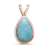 Sterling Silver Rose Gold Plated Pear Shaped Natural Larimar Pendant