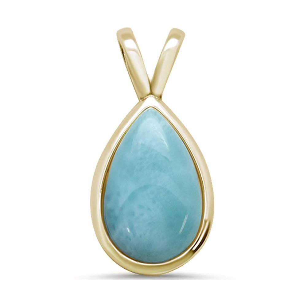 Sterling Silver Yellow Gold Plated Pear Shaped Natural Larimar Pendant