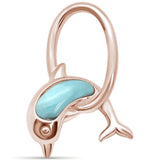 Sterling Silver Rose Gold Plated Natural Larimar Dolphin Jumping Hoops Charm Pendant
