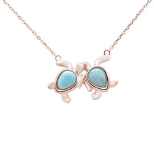 Load image into Gallery viewer, Sterling Silver Rose Gold Plated Natural Larimar Two Turtle Love Frienship Necklace