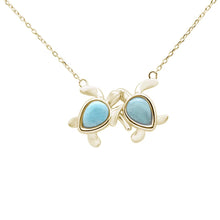 Load image into Gallery viewer, Sterling Silver Yellow Gold Plated Natural Larimar Two Turtle Love Frienship Necklace