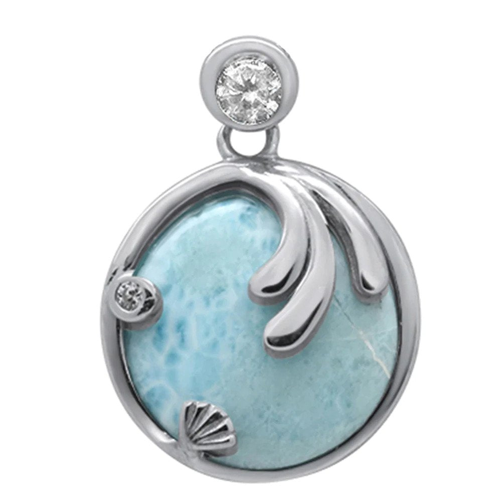 Sterling Silver Natural Larimar And CZ Pendant