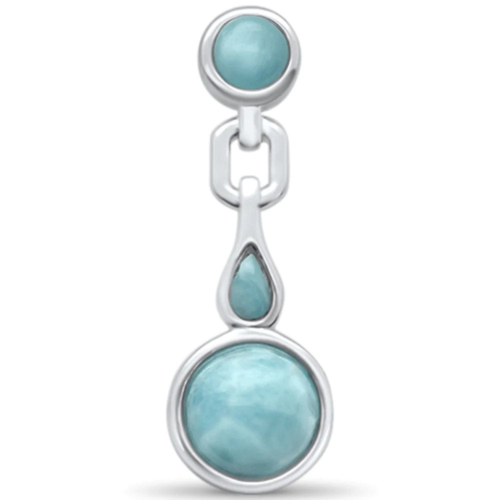 Sterling Silver Natural Round And Teardrop Larimar Pendant