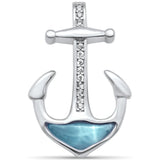 Sterling Silver Natural Larimar And CZ Anchor Pendant