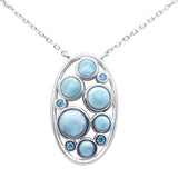 Sterling Silver Round Blue Topaz And Natural Larimar Pendant Necklace