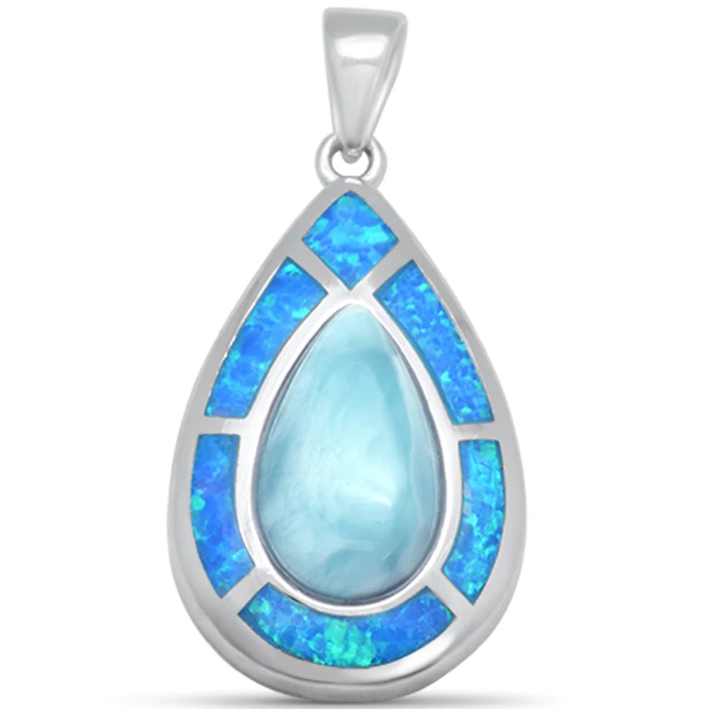 Sterling Silver Pear Shaped Natural Larimar Pendant