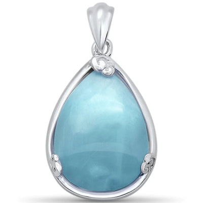 Sterling Silver Natural Teardrop Shaped Larimar Pendant
