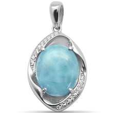 Load image into Gallery viewer, Sterling Silver Natural Oval Larimar And CZ Pendant