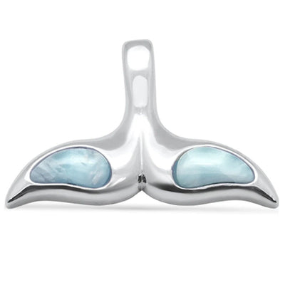 Sterling Silver Whale Tail Natural Larimar Pendant, .75
