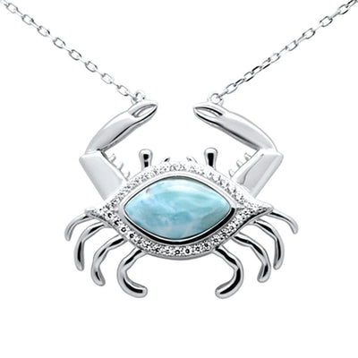 Sterling Silver Natural Larimar And CZ Crab Design Pendant