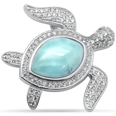 Sterling Silver Turtle Natural Larimar Pendant