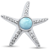 Sterling Silver Natural Round Larimar And CZ Starfish Pendant Set
