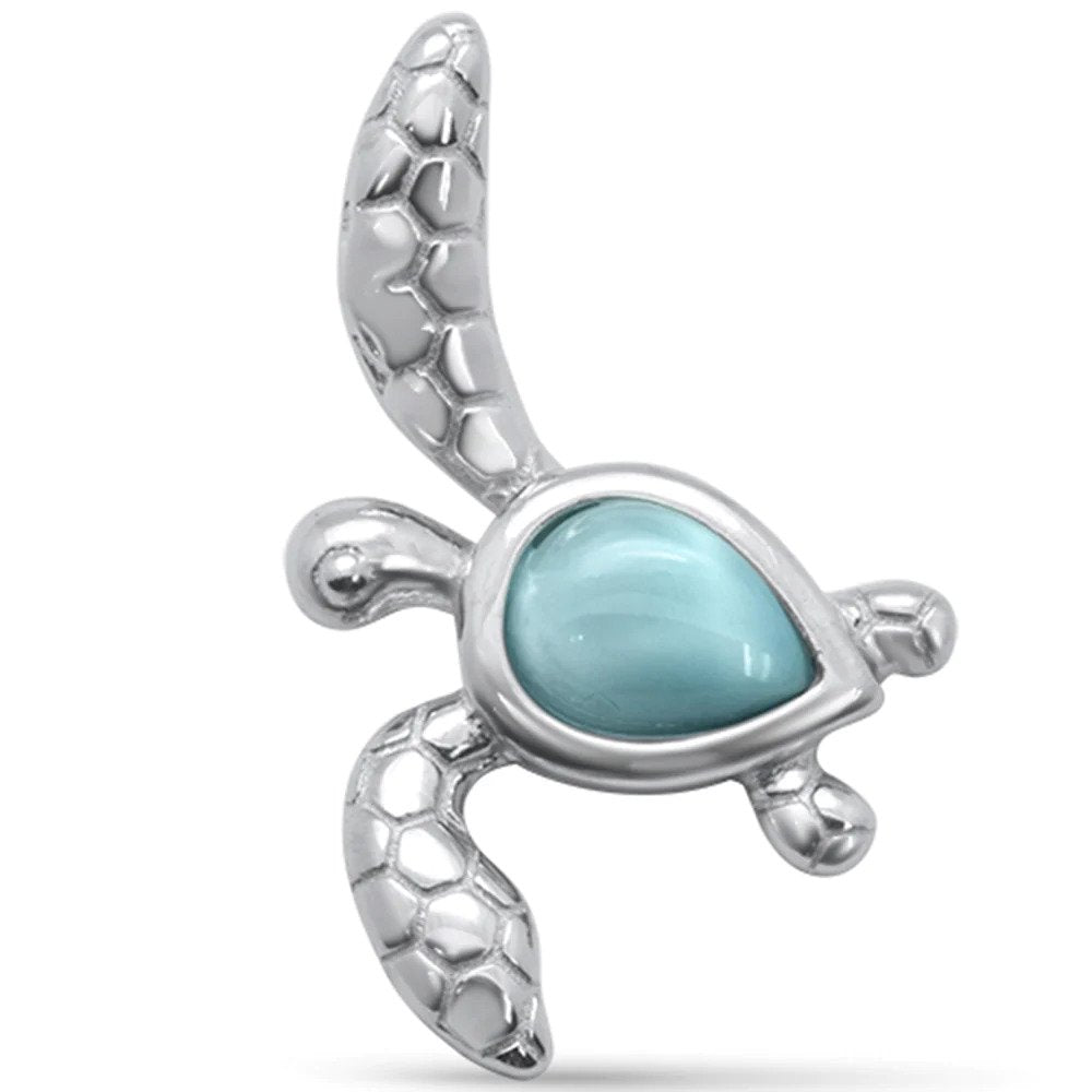 Sterling Silver Natural Pear Shaped Larimar Turtle Pendant