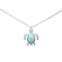 Load image into Gallery viewer, Sterling Silver Oval Shaped Natural Larimar Turtle Pendant Necklace