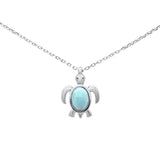 Sterling Silver Oval Shaped Natural Larimar Turtle Pendant Necklace