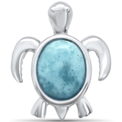 Sterling Silver Oval Shaped Natural Larimar Turtle Pendant