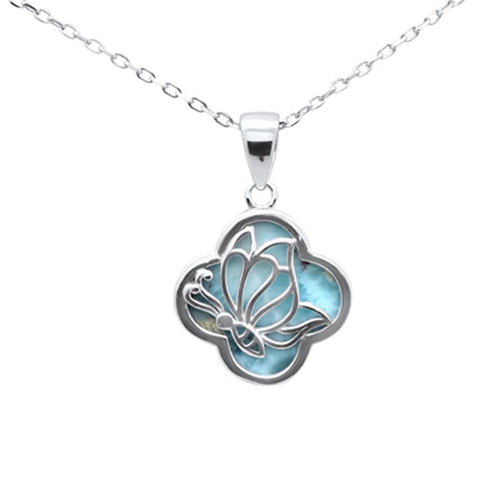 Sterling Silver Natural Larimar Butterfly Pendant Necklace