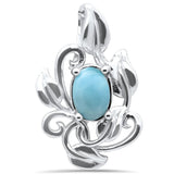 Sterling Silver Oval Natural Larimar Vine With Leaves Pendant