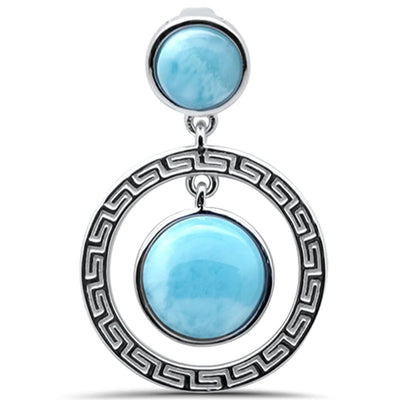 Sterling Silver Round Natural Larimar Greek Design Pendant