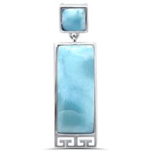Load image into Gallery viewer, Sterling Silver Square and Rectangle Natural Larimar Greek Design Pendant