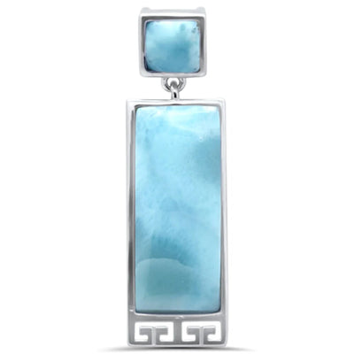 Sterling Silver Square and Rectangle Natural Larimar Greek Design Pendant