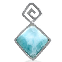 Load image into Gallery viewer, Sterling Silver Diamond Shaped Natural Larimar Greek Design Pendant Necklace 16-18&quot; Extension