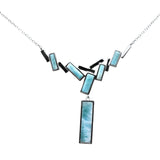 Sterling Silver Rectangle Shape Natural Larimar and Pendant Necklace