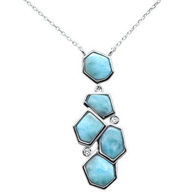 Sterling Silver Multi Shape Natural Larimar and CZ Dangling Pendant