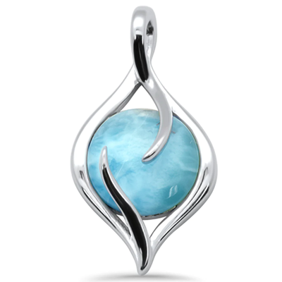 Sterling Silver Pear Shape Natural Larimar Pendant-Length-1 inch